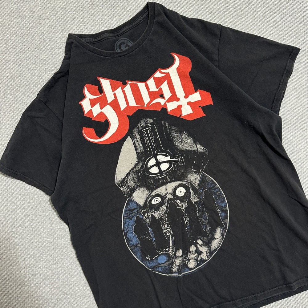 Ghost Band Papa Emeritus Skull Cross Graphic Tee Faded Black Rock Metal Large